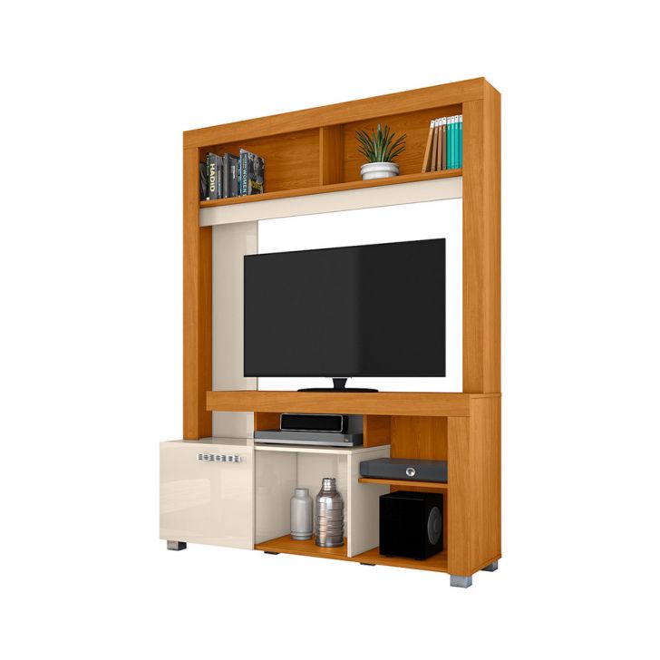 Estante para Home Theater e TV até 50 Polegadas Flávia 1 Porta Off White e Cinamomo