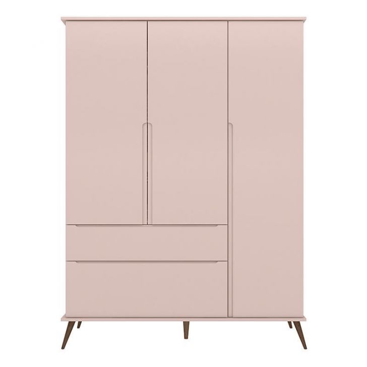 Guarda Roupa Infantil Retrô Melinda 3 Portas e 2 Gavetas Rosê - Phoenix Baby