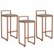 Kit 03 Banquetas Alta Para Cozinha Sala de Jantar Hanna L02 Bronze Linho Cinza Escuro - Lyam Decor