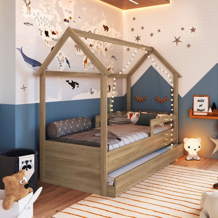 Cama Infantil Montessoriana Com Cama Auxiliar Aveiro Oak - Completa Móveis