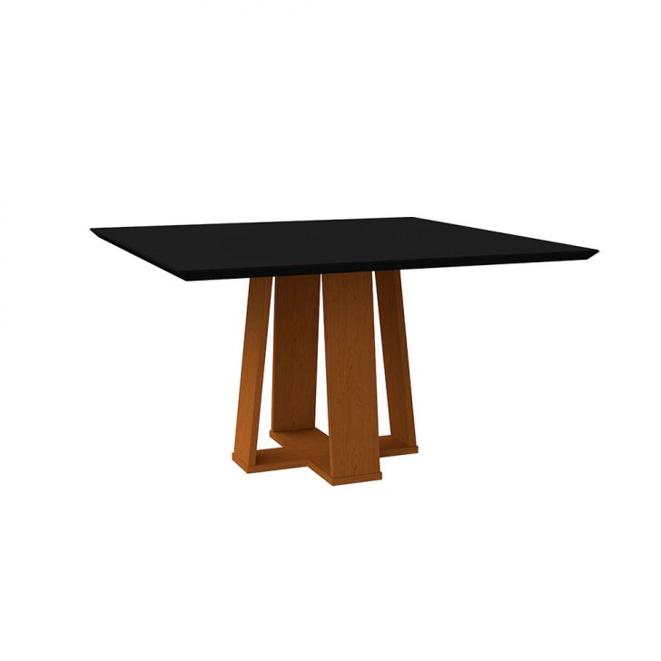 Mesa de Jantar Quadrada com Tampo de Vidro Valencia Preta e Ype 135 cm