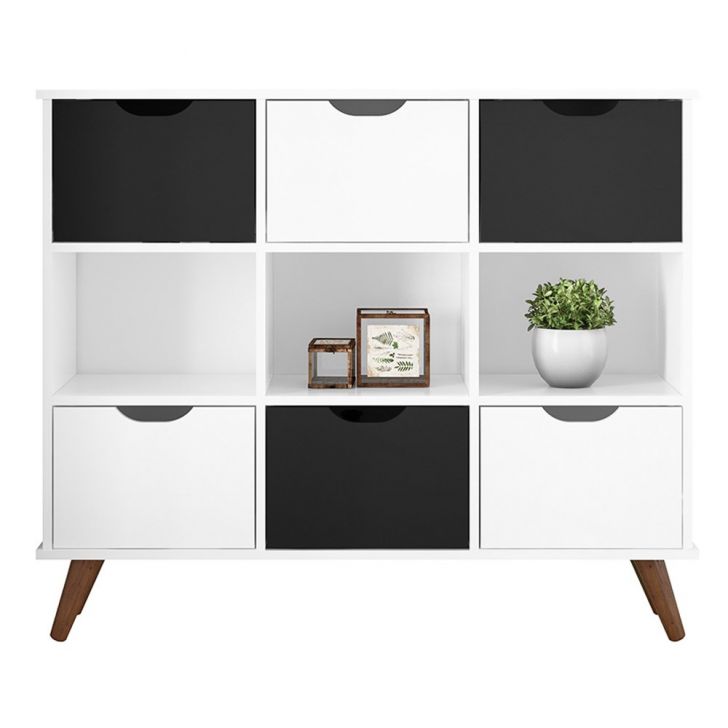 Nicho Organizador Multifuncional 3 Nichos 6 Gavetas Pés Retrô Cube Q01 Branco/Preto - Mpozenato
