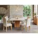 Conjunto de Mesa de Jantar com Tampo de Vidro Off White Ana e 8 Cadeiras Clarice Suede Nude e Nature
