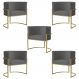 Kit 5 Poltronas Decorativa Sala de Estar Luana Base Gold Suede Cinza - Montanaris Decor