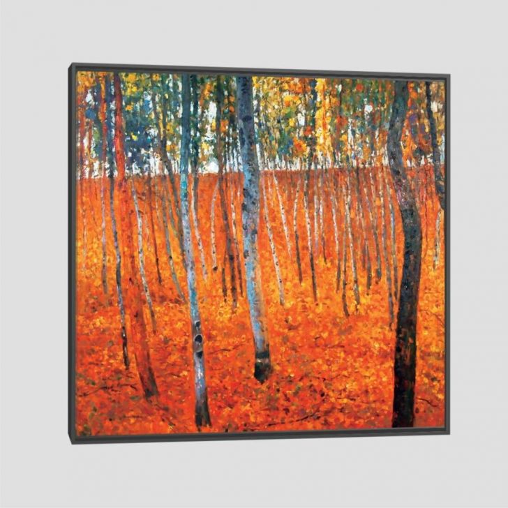 Quadro Klimt Beech Forest Tela Moldura Preta 80X80Cm