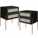 Kit 02 Mesas de Cabeceira 02 Gavetas com Telinha Industrial Indy A03 Nero Dourado - Lyam Decor