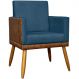 Poltrona Decorativa Para Sala Recepção Manicure Consultório Cadeira Lis Corino Peroba e Suede Azul Marinho