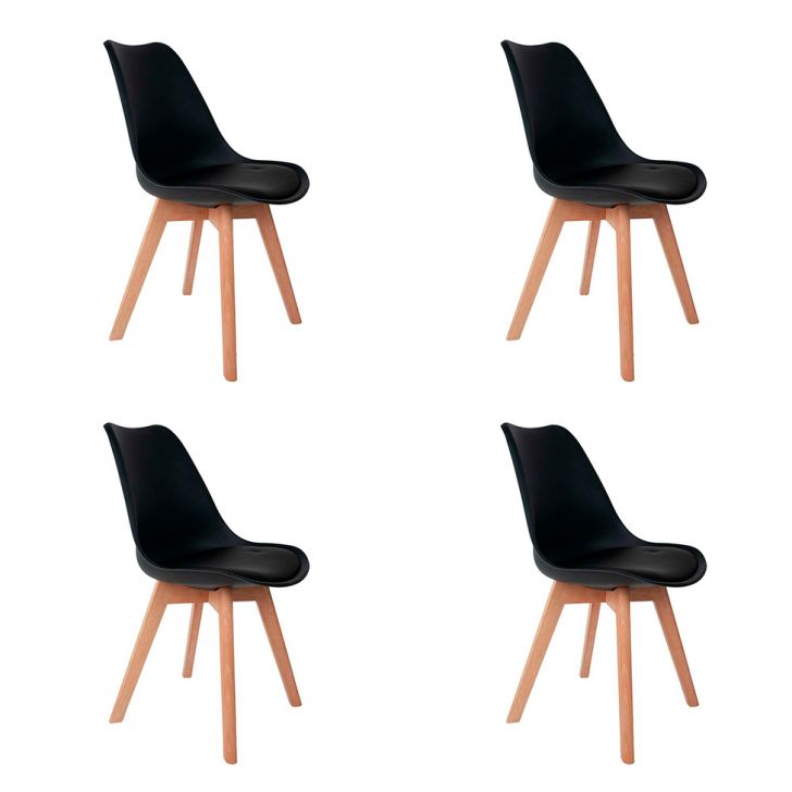 Conjunto com 4 Cadeiras Saarinen Wood Preto