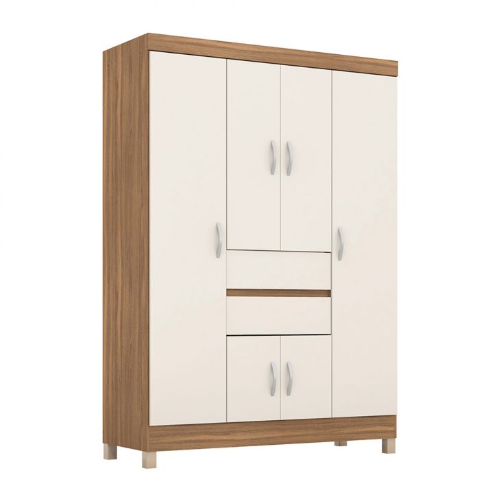 Guarda-roupa Casal Ecom 6 Portas 2 Gavetas Amêndola E Off White