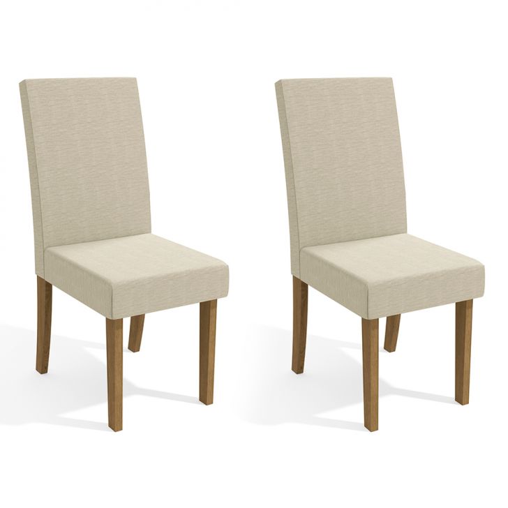 Conjunto com 2 Cadeiras de Jantar Chester Bege Claro e Freijó