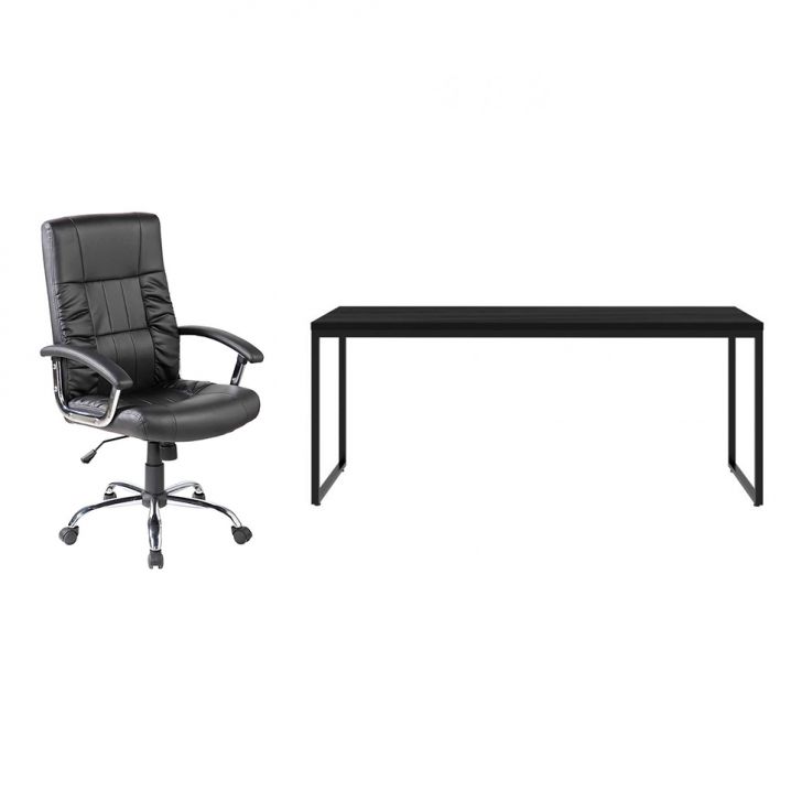 Conjunto de Mesa Studio 180 cm com Cadeira de Escritório Presidente Giratória com Relax Office Plus Preta