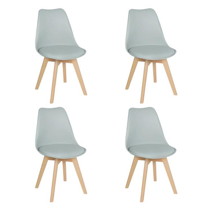 Kit 4 cadeiras Leda com assento estofado Cinza-claro