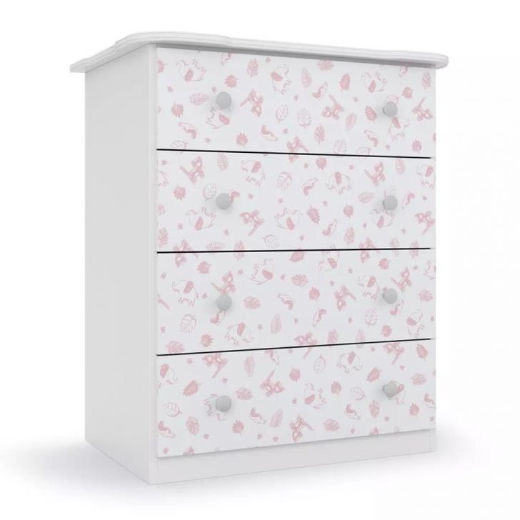 Cômoda Para Bebê Rosa Espaçosa Com 04 Gavetas Para Quarto Infantil Luxo Ic4