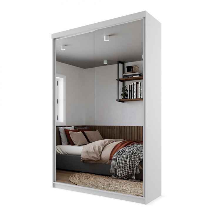Guarda-roupa Solteiro Com 2 Espelhos Geneve 2 Portas 2 Gavetas Branco