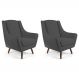 Kit 02 Poltronas Decorativa Fixa Pés de Madeira Juliet D02 Veludo Cinza C-317 - Lyam Decor