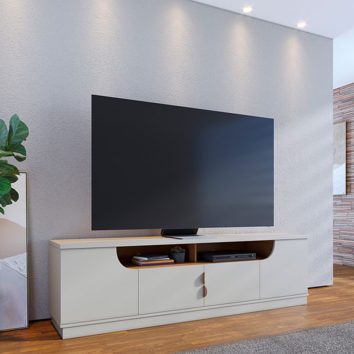 Rack para TV até 75 Polegadas Santorini 4 Portas Off White e Freijó