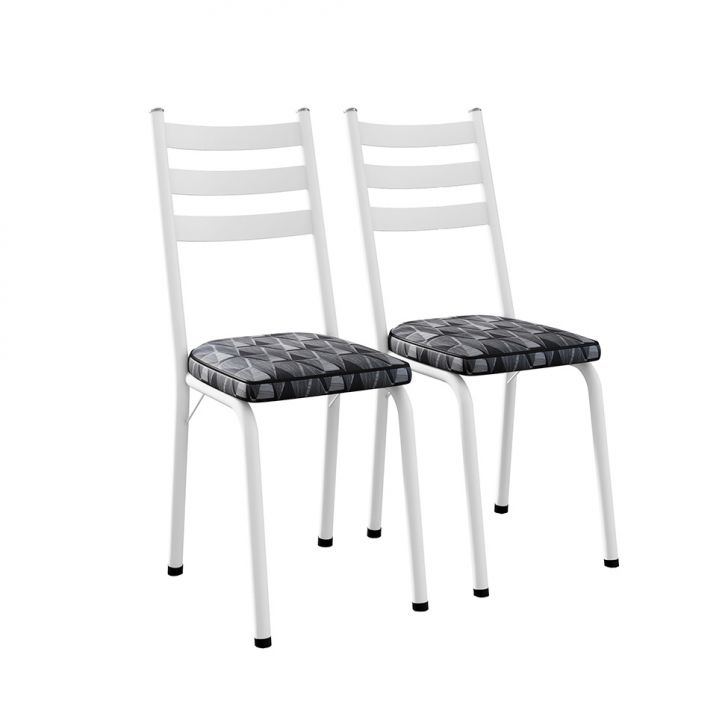 Conjunto com 2 Cadeiras New Revestimento Sintético Cinza Mosaico e Branco