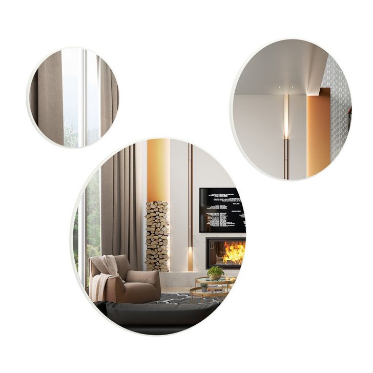 Kit com 3 Espelhos Redondos Dama Off White