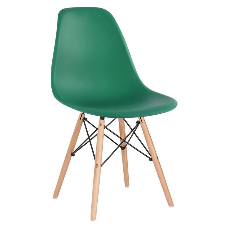 Cadeira Charles Eames Eiffel DSW com pés de madeira clara Verde escuro