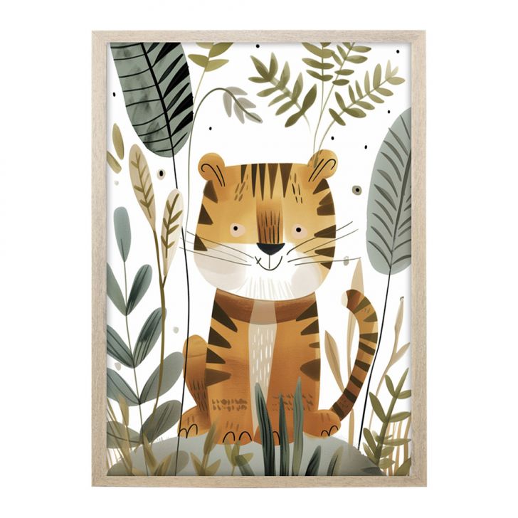 Quadro Infantil Selva Tigre sem Vidro Colorido 20x30 cm