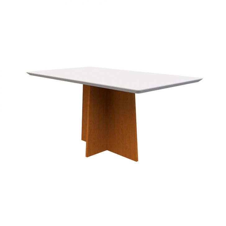 Mesa de Jantar Retangular com Tampo de Vidro Anitta Off White e Ype 160 cm