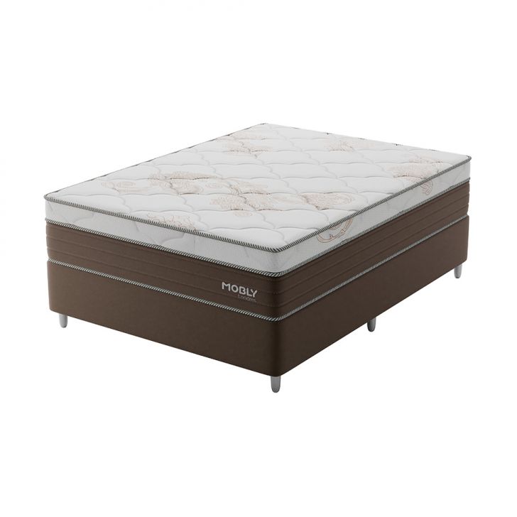 Cama Box Viúva Londres Com Colchão Molas Ensacadas (63x128x188) Marrom E Branca