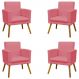 Kit 4 Poltronas Decorativas Reforçadas Para Sala Nina Com Base Suede Rosê Pé Castanho - Clique E Decore