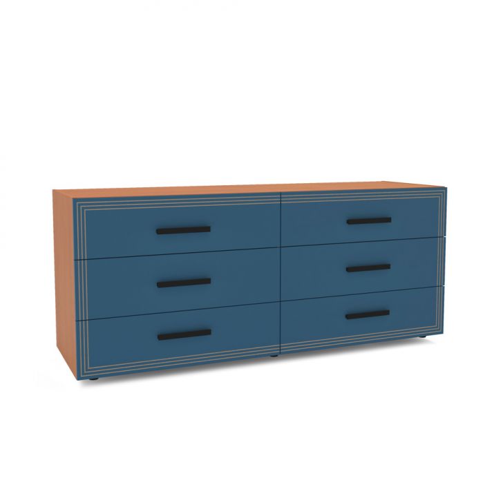 Cômoda Valência 6 Gavetas Azul E Freijó