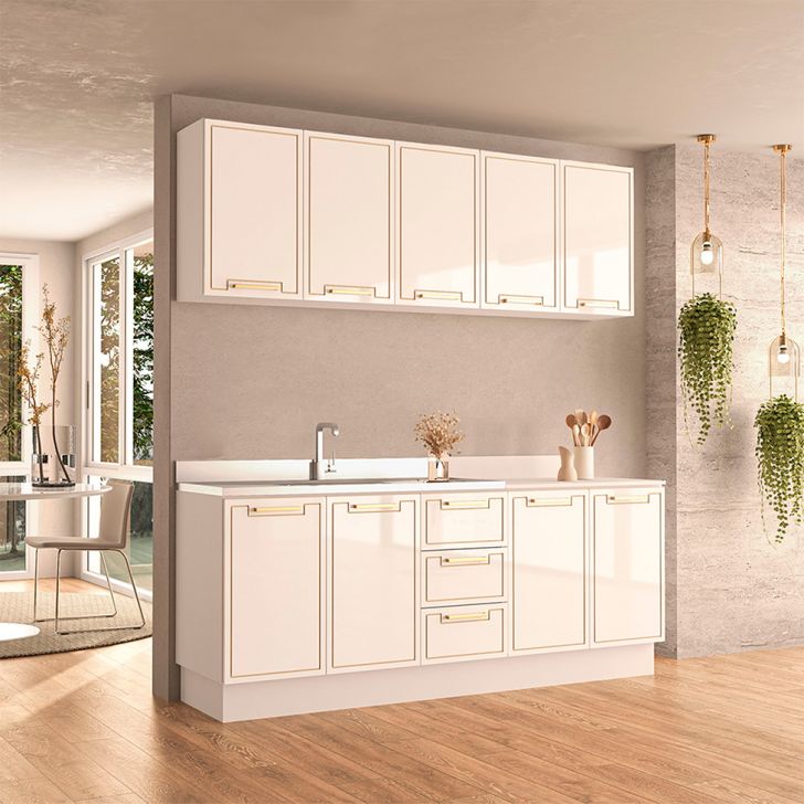 Image of Cozinha Compacta Sem Tampo Com Rodapé Amara 9 Portas 3 Gavetas Branca PLA-MO895CL56PTRMOB