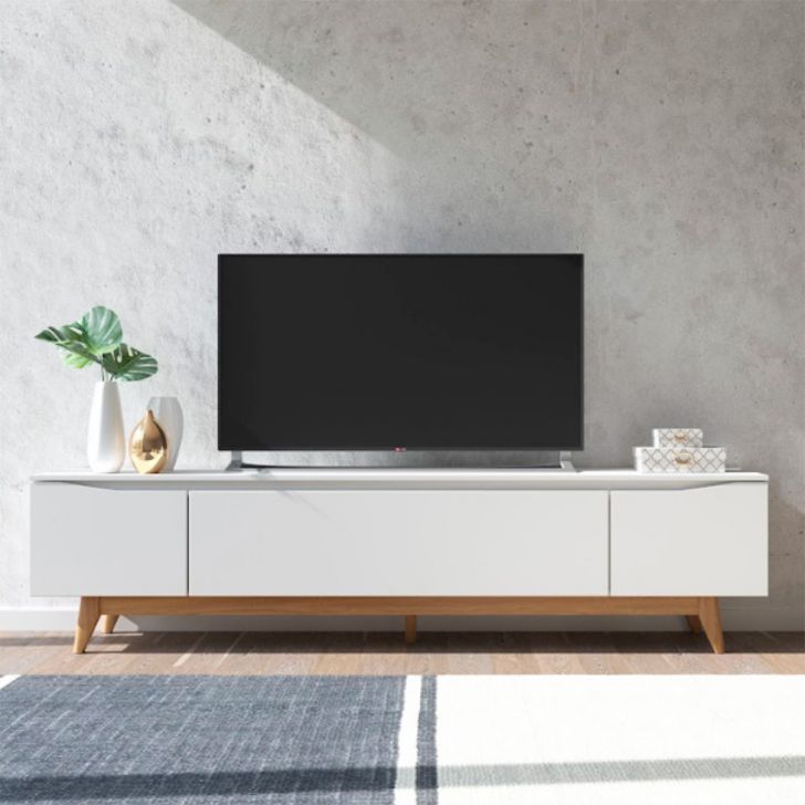 Rack para TV até 75 Polegadas Flynt 3 PT Off White e Natural 219 cm