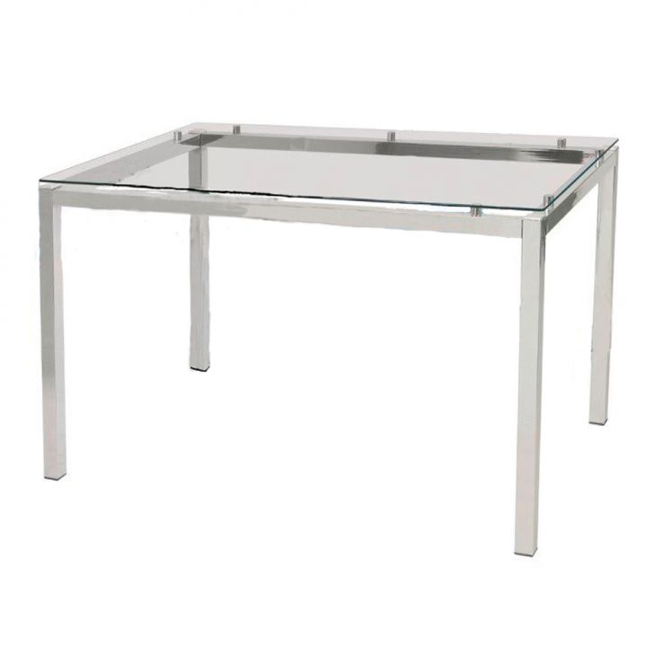 Mesa de Jantar Retangular com Tampo de Vidro Tube Cromada 120 cm