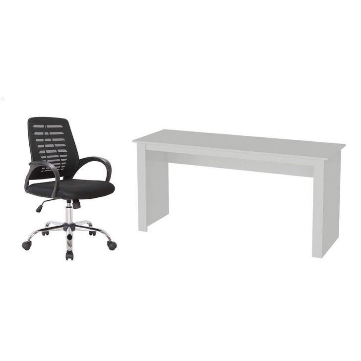 Conjunto de Mesa Badesh Branca com Cadeira de Escritório Secretária Giratória Light Preta