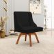 Cadeira Decorativa Sala de Jantar Base Giratória de Madeira Firenze Linho Preto/Natural G19 - Gran Belo