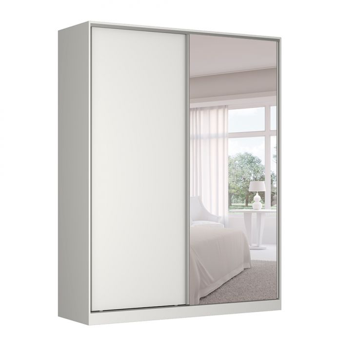 Image of Guarda-roupa Solteiro Com Espelho Tunas Iii 2 Portas 3 Gavetas Branco PLA-NO482CL56DJRMOB