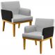Kit 02 Poltronas Decorativas Para Sala de Estar Beatriz W01 Linho Cinza Couríssimo Preto - Lyam Decor
