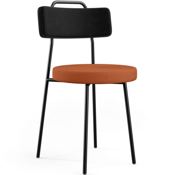 Cadeira Decorativa Estofada Para Sala Jantar Barcelona L02 Couríssimo Preto Tecido Terracota - Lyam
