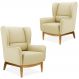 Kit 02 Poltronas Decorativas Para Sala de Estar Milena D02 Base de Madeira Corano Bege C-26 - Lyam Decor