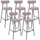 Kit 05 Banquetas Altas Cozinha Bar Sala De Jantar Em Aço Milão L02 Suede Rosê - Lyam Decor
