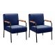 Kit 02 Poltronas Decorativas Jade Braço Fixo Preto - Suede Azul