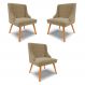Kit 3 Cadeiras Decorativas Sala de Jantar Pés Palito de Madeira Firenze Suede Nude/Natural G19 - Gran Belo