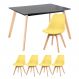 Mesa de jantar retangular 80 x 120 cm preto + 4 cadeiras Leda amarelo