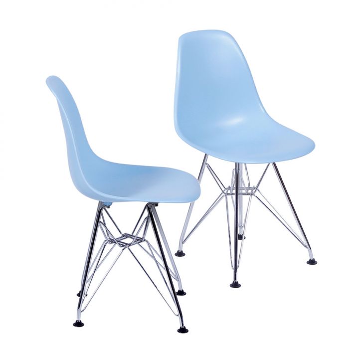 Conjunto com 2 Cadeiras DKR Eames Azul e Cromado