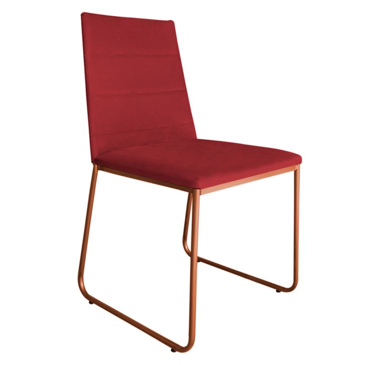 Cadeira de Jantar Estofada Lille Base Bronze Veludo Vermelho - Montanaris Decor