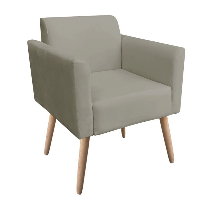 Poltrona Marisa Suede Marrom Rato Pés Palito Natural D'Rossi