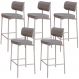 Kit 05 Banquetas Alta Bar Cozinha Sala De Jantar Aço Branco Kaira C01 Linho Cinza - Lyam Decor