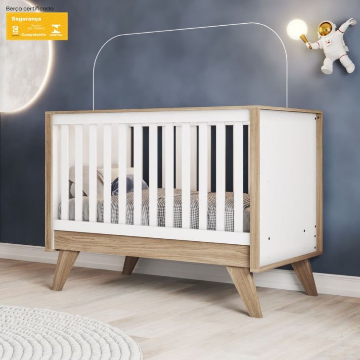 Berço Mini-cama 2 em 1 - Confete Branco / Jequitibá HP