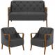 Kit Sofá 02 Lugares Sala Estar 135cm Com 02 Poltronas Coral Pés Madeira M03 Linho Chumbo - Lyam Decor