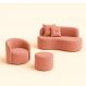 Conjunto 01 Poltrona + Sofá e 1 Puff Curvo Orgânico Nature Gaia Veludo Rosa - Montanaris Decor