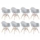 Kit 8 cadeiras Charles Eames Eiffel DAW com braços e pés de madeira clara Cinza claro