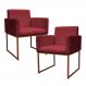 Kit 2 Poltronas Decorativa Base De Ferro Bronze Veludo Vermelho - Montanaris Decor